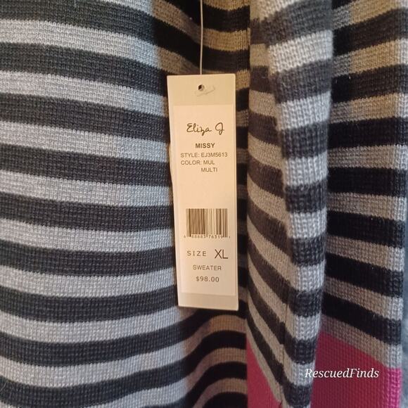 Eliza J Missy Sweater Dress Striped Black Grey Pink - XL - Picture 7 of 8